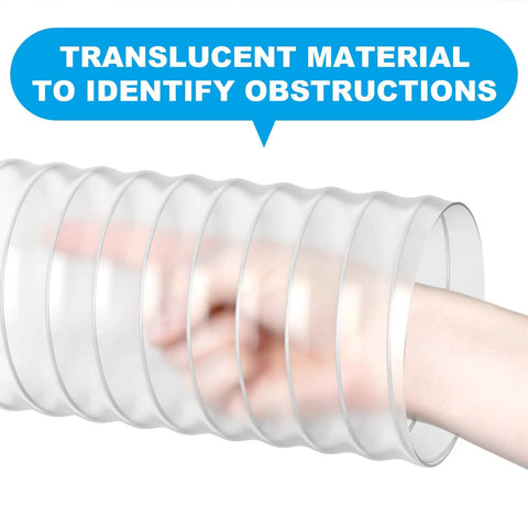 Hand showing transparency of Heavy Duty 4 Inch By 50 Foot PVC Dust Collection Hose for woodworking dust control.