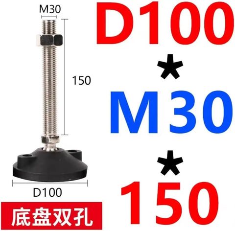2 Pack Dead Even Adjustable Leveling Feet 100Mm Diameter Nylon Base Threaded M30 X 150Mm Swivel Mount showing measurements and details.