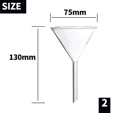 Four Piece Borosilicate Glass Funnel Set With 100mm 75mm 50mm And 40mm Diameters And Long Stems High Temperature Lab Grade Durable Chemical Resistant Reusable And Easy To Clean, 75mm funnel