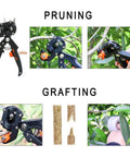 ZALALOVA 2-in-1 pruning and grafting tool kit, front view with grafting knife, blades, tapes, bands, and labels