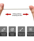 Hands pulling a durable wire with icons for customized housings, sensitive contact, high tensile forces, and diamond quality use.
