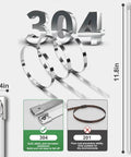 Heavy Duty 11.8 Inch Metal Zip Ties, 304 Stainless Steel Self Locking Cable Ties For Outdoor Use, 100 Pack, Ultra Strong And Weatherproof For Exhaust Wraps, Chain Link Fences, Pipes, Farms, And More, 11.8in x 0.24in