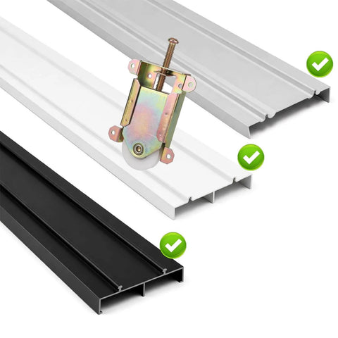 Two Pack Sliding Mirror Closet Door Rollers Replacement for Smooth Quiet Wardrobe Doors displayed with track sections