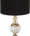 Crystal Accent Table Lamp With Faux Silk Shade And Gold Accents On Black Iron Base Modern Living Room Lighting