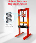 Front view of 6 Ton Hydraulic Shop Press Heavy Duty H Frame Garage Press With Adjustable Worktable And Stamping Plates, showing springs.