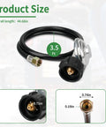 Propane Gas Hose With Low Pressure Regulator 3.5 Feet Long 3/8 Inch Female Flare Nut QCC1 Compatible shown coiled with close-ups.