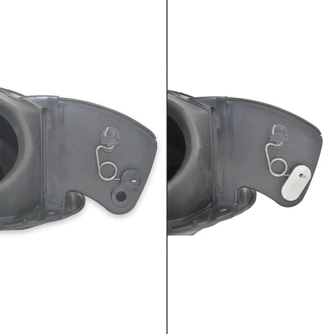 Before and after installation of Fuel Door Hinge Pin for Toyota Tundra Durable Metal Repair Kit, showing repaired hinge