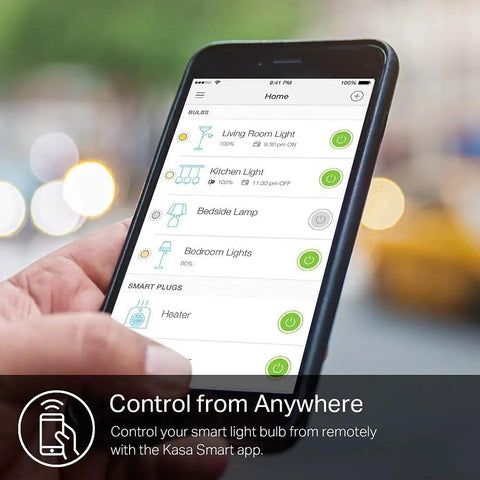 Smartphone displaying control app for Color Changing WiFi LED Bulbs A19 850 Lumens 9.5W Dimmable With Auto White And 16 Million Colors