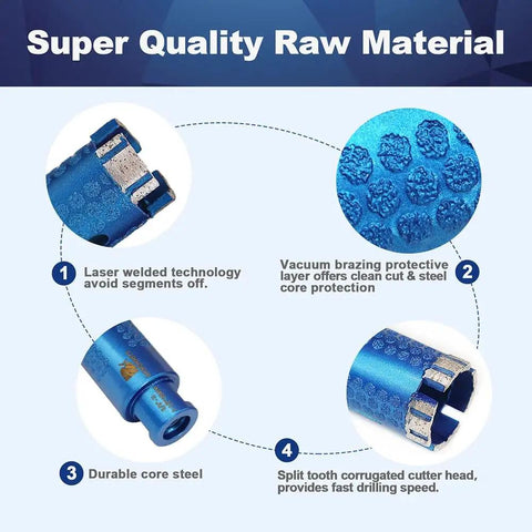 1-1/2 Inch Laser Welded Diamond Core Drill Bit With 5/8-11 Thread For Granite Marble Stone Reinforced Concrete Dry Or Wet Drilling Plus Adapter Included features and raw material details