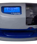 Straight Up Foolproof Electronic Time Recorder With Automatic Time And Date Stamp For Office Staff Attendance Ready To Roll Built Tough No Nonsense Workforce Tracking Essential in gray and blue.