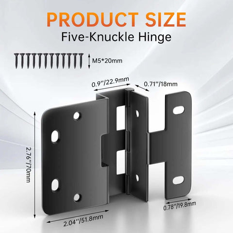 Diagram showing dimensions of Six Pack Five Knuckle Door Hinges For Three Quarter Inch Thick Doors, with screws and hinge measurements.