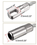 5 Pack 6 Inch Flexible Fish Tape Replacement Leader With 4mm Steel Wire Cable end fittings showing measurements for precise use.