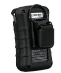 Back view of Single Gas Detector For Oxygen O2 Range 19.52% To 23.0%, Portable Handheld Monitor with clip and label visible