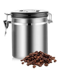 Keep Your Grind Fresh With This Heavy Duty Airtight Canister Sporting A Built In Measuring Scoop Designed To Lock Moisture Out For Beans Sugar Tea Or Nuts, with coffee beans beside it.
