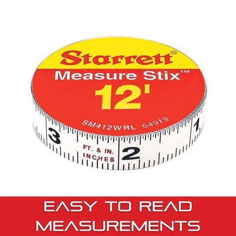 Round package of Tape Measure Stix With Adhesive Backing For Quick Mount On Workbench Saw Table Or Drafting Table 1/2 Inch By 12 Feet English Metric