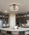 Dope Crystal Chandelier Flush Mount Ceiling Light For Bedroom Hallway Bar Kitchen Bathroom 8.4 In High By 13 In Wide Black Finish