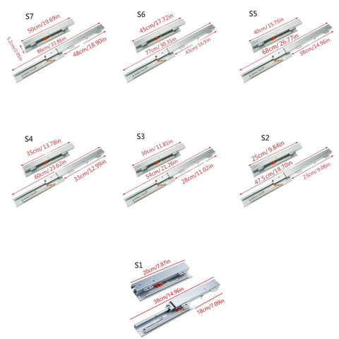 Beefed Up Heavy Duty Drawer Slides With Hydraulic Dampening Full Extension Soft Close 40Kg Load Capacity, various sizes, top view
