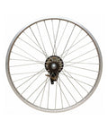 Slick Single Speed Rear Wheel Rim With Heavy Duty Aluminum Hub And Plug In Brake Assembly For No Sweat Bike Repair and Rock Solid Stopping Power Built To Roll All Week Long, 26 inch silver rim.