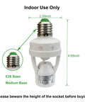 PIR Motion Sensor Light Socket E26 E27 Smart Lamp Holder Adapter 4.55-inch white indoor socket with E26 medium base