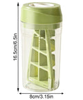 No Sweat Deep Chamber Ice Molds With Spin Top Silicone Lid Crafting Crisp Whiskey Cubes, green ice mold with clear container.