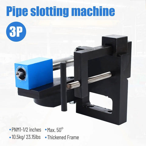 Adjustable Heavy Duty Pipe Notcher And Tube Cutter 0 To 50 Degrees Punch Tool For 19 To 76 Mm Metals Wood visible machine with blue component.