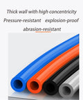 Heavy Duty Spiral Pneumatic Air Hose For Air Compressors Rock Solid Poly Coil Extender Squeeze Proof Shop Grade Daily Driver 6X4MM Black Finish showing thick-walled colored hoses.