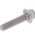 M6 Hex Flange Screw made from 304 Stainless Steel, 16mm length, ideal for heavy duty jobs and DIY builds.