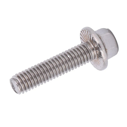 M6 Hex Flange Screw made from 304 Stainless Steel, 16mm length, ideal for heavy duty jobs and DIY builds.