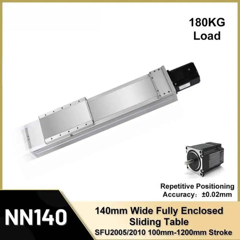 Heavy Duty Beefed Up 140mm Wide Linear Guide Platform With 180kg Load For CNC Machines, SFU2005/2010 XYZ Axis, 4 EGH20CA Carriages, Fully Enclosed Ball Screw Rail, 800mm Version, Bracket Included, fully enclosed table with motor
