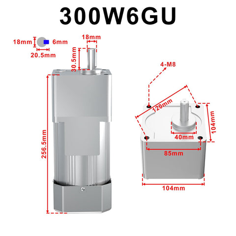 Diagram of Beefy High Torque AC Motor With Gearbox 110V 300W Reversible Gear Reducer showing dimensions and shaft details