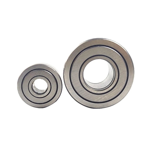 High Performance Bolt Type Needle Roller Bearing Pre Lubricated Heavy Duty Support Roller showing two sizes with smooth metallic finish.