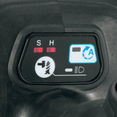 Control panel of Sub Compact Brushless Cordless Drill Driver Kit With Metal Chuck And Two Speed Gears shows speed settings and charge indicators.