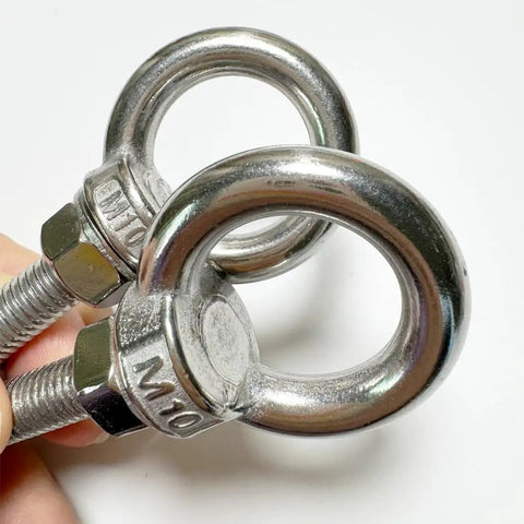 Heavy Duty M10 Shoulder Eye Bolt 304 Stainless Steel 4 Inch Lifting Ring 2 Pack Includes Nuts And Washers on display.