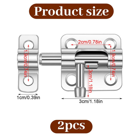 Lock It Down Small Barrel Bolt Latch Set Silver Aluminum Slide Bolt Locks For Interior Doors Cabinets And Pet Gates No Sweat Install with sizes.