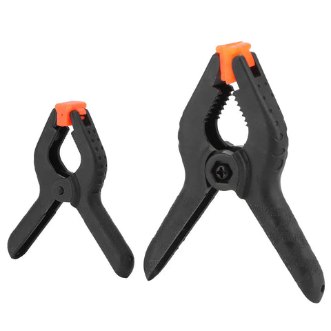 Top Tier 10 Piece Spring Clamps For Woodworking And DIY Projects With Ergonomic Handles That Grip Hard To Hold Boards Securely While You Paint Build Crafts Or Work In Your Studio Without Any Slip Ups On This Ultimate Hand Tool Kit, black plastic spring clamps