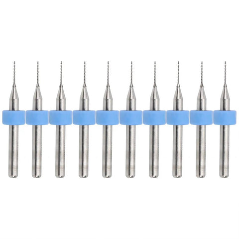 Ten Piece Tungsten Carbide Micro Drill Bits 0.5mm For 3D Printer Nozzle Cleaning And PCB Drilling displayed in a row