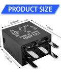 Universal Fit 2 Pack 12V 5 Pin Automotive Fuel Pump Relay Waterproof Heavy Duty Switch dimensions shown in inches.