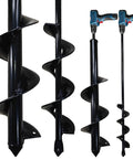 Two Size Garden Auger Drill Bits Set 3.5 x 16 and 1.6 x 16.8 Inch for Quick Bulb and Flower Planting shown with hex drills.