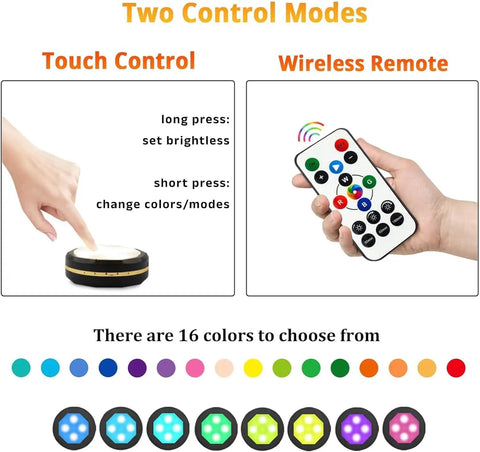 Rechargeable USB Puck Lights For Under Cabinet And Closet, 16 Color Changing Dimmable LEDs With Timing controls and colors.