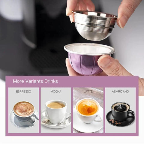 Stainless Steel Refillable Coffee Pods For Nespresso Vertuo And Original Line Reusable Espresso Capsules shown in hand
