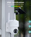 2K Ultra Clear Solar Wireless Outdoor Security Camera With 360 Degree PTZ, Spotlight And Siren, mounted in snowy weather