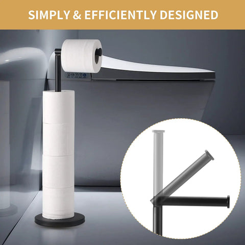 Free Standing Toilet Paper Holder With Storage In Matte Black No Fuss Heavy Base For Stability Anti Slip Floor Pad Rustproof Stainless Steel