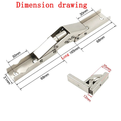 Dimension drawing of 10 Piece 90 Degree Folding Hidden Hinge Brackets For Tables And Cabinets, Heavy Duty Cold Rolled Steel Hardware