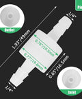 Inline check valve, Luomorgo white PVDF, 1/4in fittings, 2 pieces