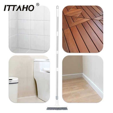 Two Pack Grout Cleaning Brush With Long Extendable Handle And Swivel V Shape Scrub Head beside tiles and floors description