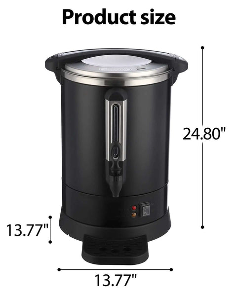 Workhorse 120 Cup Commercial Coffee Maker With 18 L Stainless Steel Urn Double Layer Hot Beverage Dispenser shown with dimensions