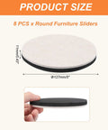 Hella Smooth Five Inch Felt Furniture Sliders Sturdy Eight Piece Round Movers showing product size and material details for smooth movement.