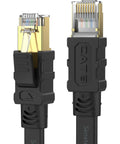 Cat 8 Ethernet Cable 100 Ft Flat Patch Cord Shielded Outdoor Indoor RJ45 High Speed 40Gbps 2000MHz connectors close-up