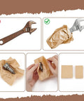 VCI Paper Roll With Phase Rust Inhibitor For Tool Storage And Metal Parts Protection, Heavy Duty Industrial Kraft Paper Wrapping For Corrosion Prevention, 21.87 Yard By 11.81 Inch Size, Long Lasting Rust Shield. VCI kraft paper wrapping a wrench and metal parts