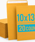10x13 Inch Kraft Mailing Envelopes With Gummed Seal Closure 28lb Heavyweight Manila Catalog Envelopes For Docs Photos Certificates And School Office Use Durable Tear Resistant Packaging 20 Pack displayed with 20 count label